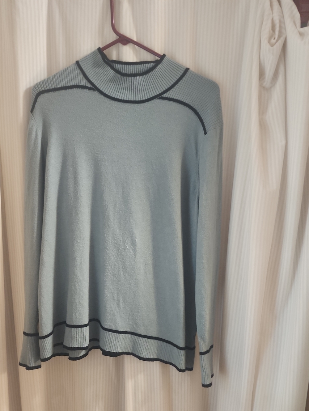 Light Blue Cowl Neck Sweater with Contrast Trim